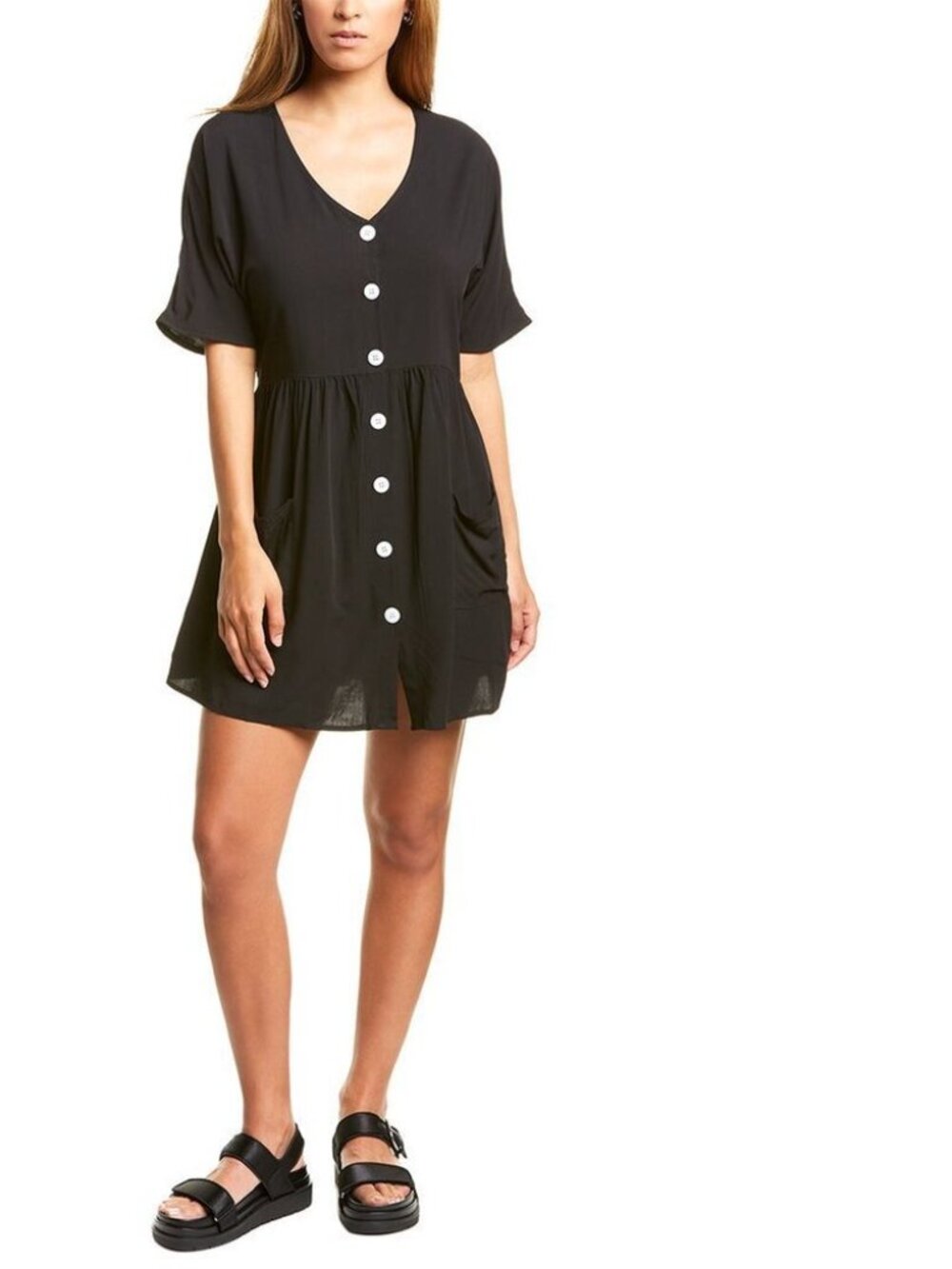 Stellah | Black Button Down Mini Dress w Buttons, M NWT